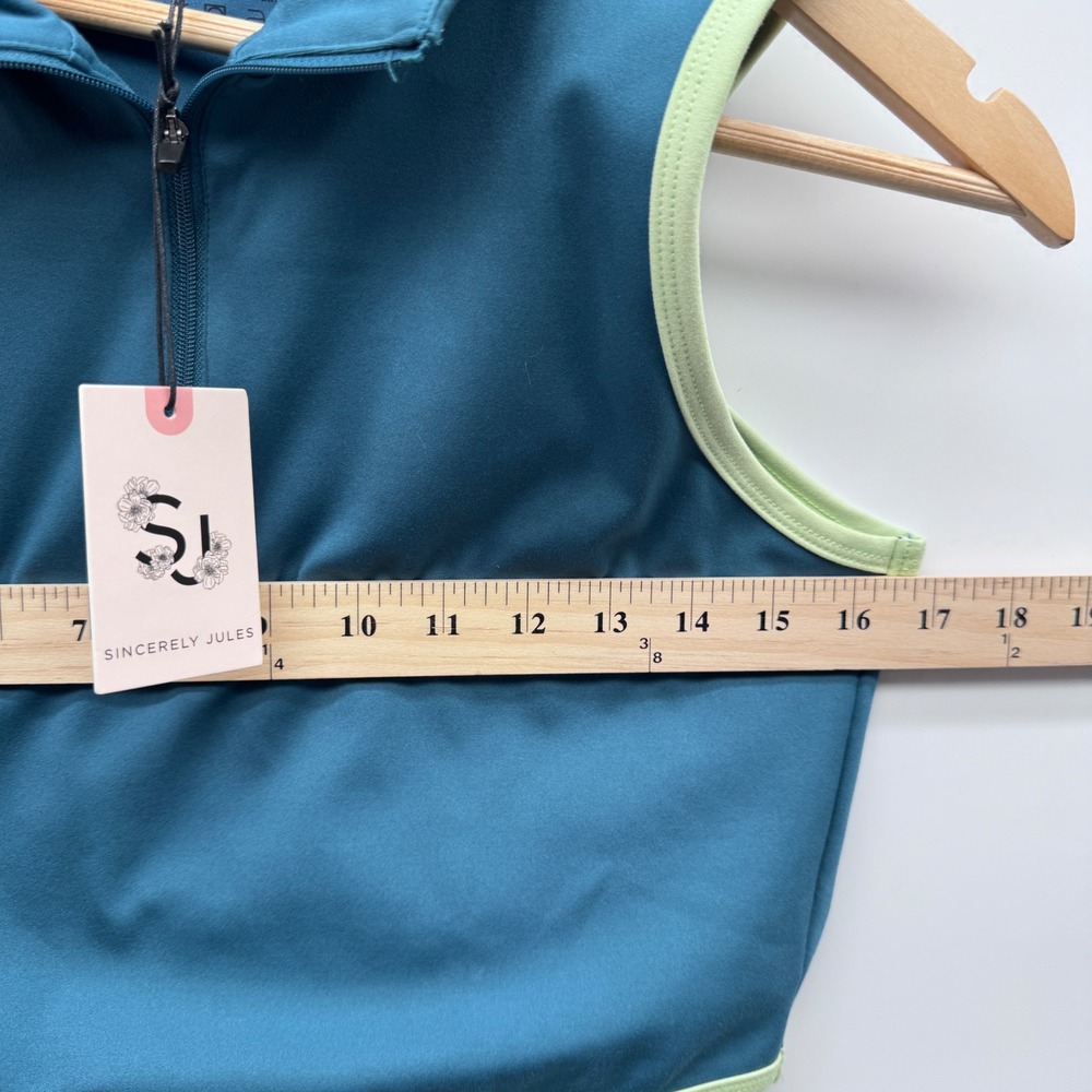 Sincerely Jules Active Crop Top Women L Teal Sleeveless Quarter Zip J22B317TS - Picture 4 of 7